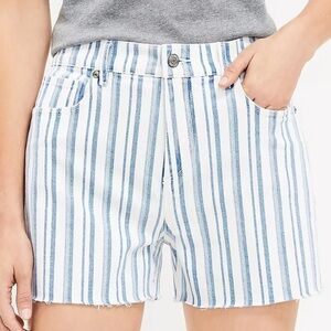 LOFT Fresh Cut Denim Cut Off Shorts in Blue White Stripe size 30/10